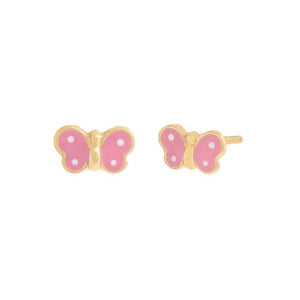 Pink Kids Pink Enamel Butterfly Stud Earring 14K - Adina Eden's Jewels