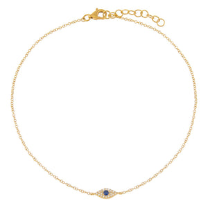 Sapphire Blue Diamond Evil Eye Anklet 14K - Adina Eden's Jewels