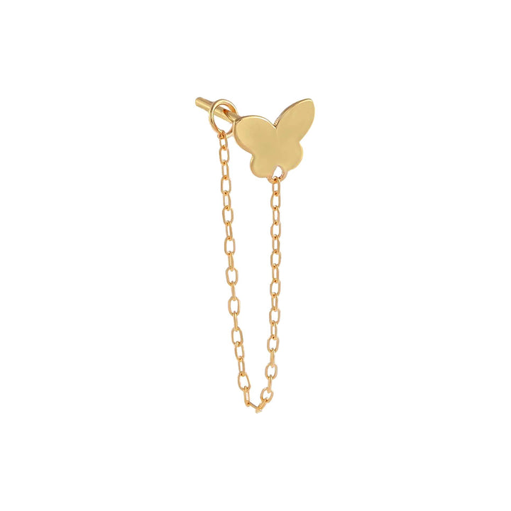 14K Gold / Single Solid Butterfly Chain Stud Earring 14K - Adina Eden's Jewels