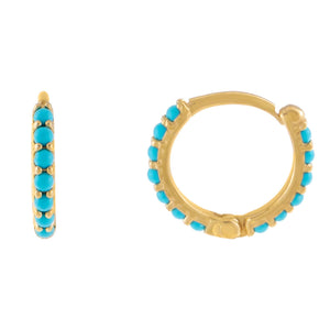 Turquoise / Pair Turquoise Stone Huggie Earring 14K - Adina Eden's Jewels