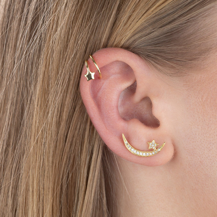  CZ Star X Moon Ear Climber - Adina Eden's Jewels