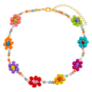 Multi-Color Rainbow Flower Beaded Anklet - Adina Eden's Jewels