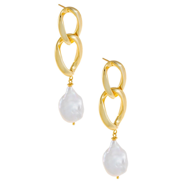 Double Link Pearl Drop Earring | Adina Eden Jewels