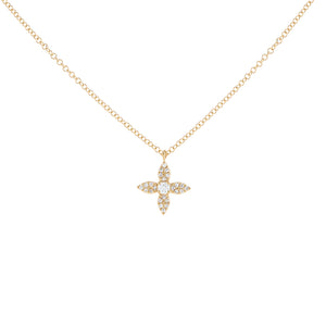 14K Gold Diamond 4 Petal Flower Necklace 14K - Adina Eden's Jewels