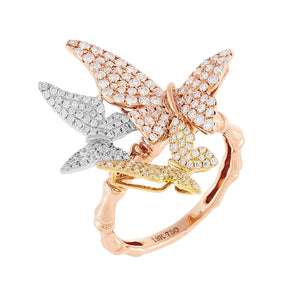 14K Rose Gold / 7 Diamond Trio Butterfly Bamboo Ring 18K - Adina Eden's Jewels