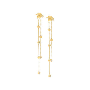 14K Gold / Pair Diamond Ball Chain Front Back Drop Stud Earring 14K - Adina Eden's Jewels