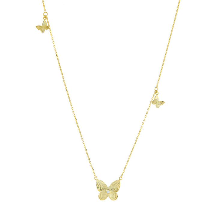 Gold CZ Triple Butterfly Long Station Necklace - Adina Eden's Jewels