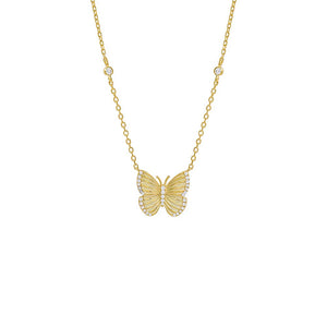 Gold Pave Ridged Butterfly Necklace - Adina Eden's Jewels