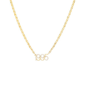 Gold Solid X Pavé Year Nameplate Link Necklace - Adina Eden's Jewels