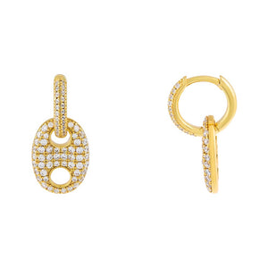 Gold Pavé Mariner Drop Huggie Earring - Adina Eden's Jewels