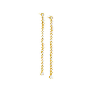 Gold / Pair Thin CZ Drop Down Stud Earring - Adina Eden's Jewels