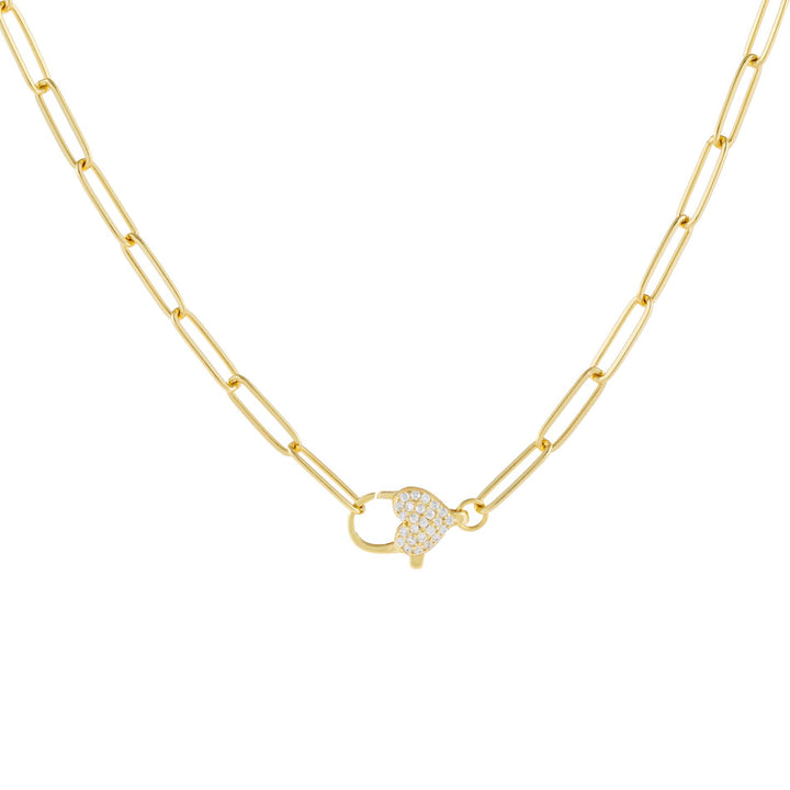 Gold Pavé Heart Clasp Link Necklace - Adina Eden's Jewels