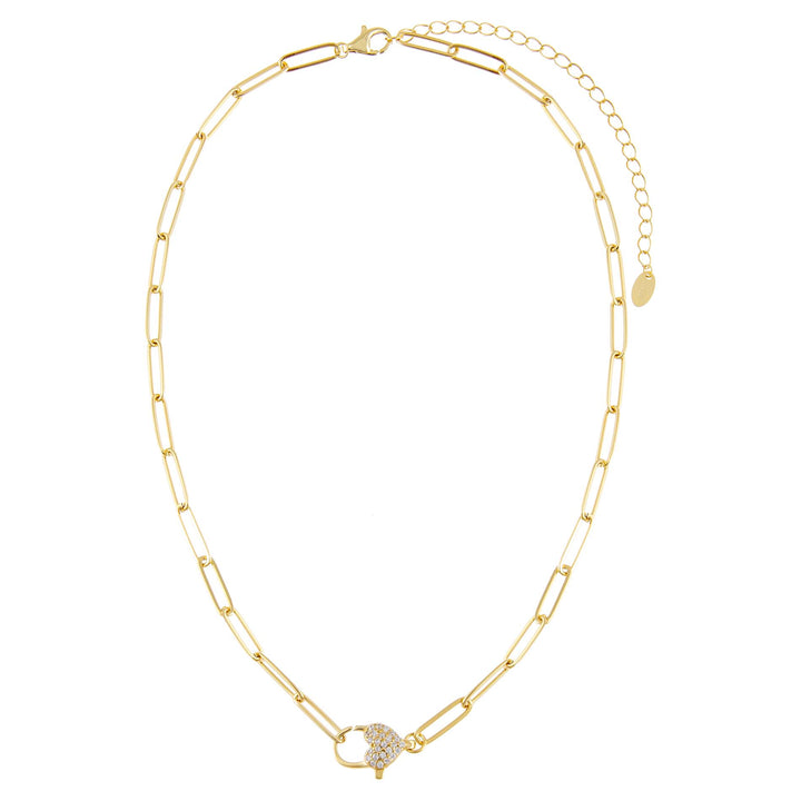  Pavé Heart Clasp Link Necklace - Adina Eden's Jewels