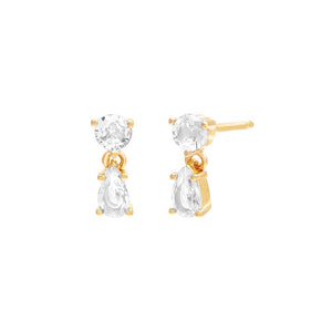 Gold CZ Solitaire x Teardrop Stud Earring - Adina Eden's Jewels