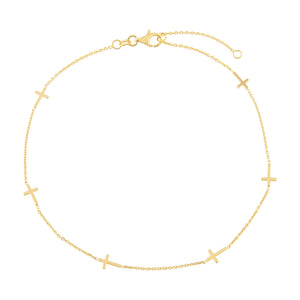 14K Gold Solid Cross Anklet 14K - Adina Eden's Jewels