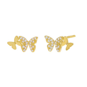 Gold / Pair Double Pave Butterfly Stud Earring - Adina Eden's Jewels