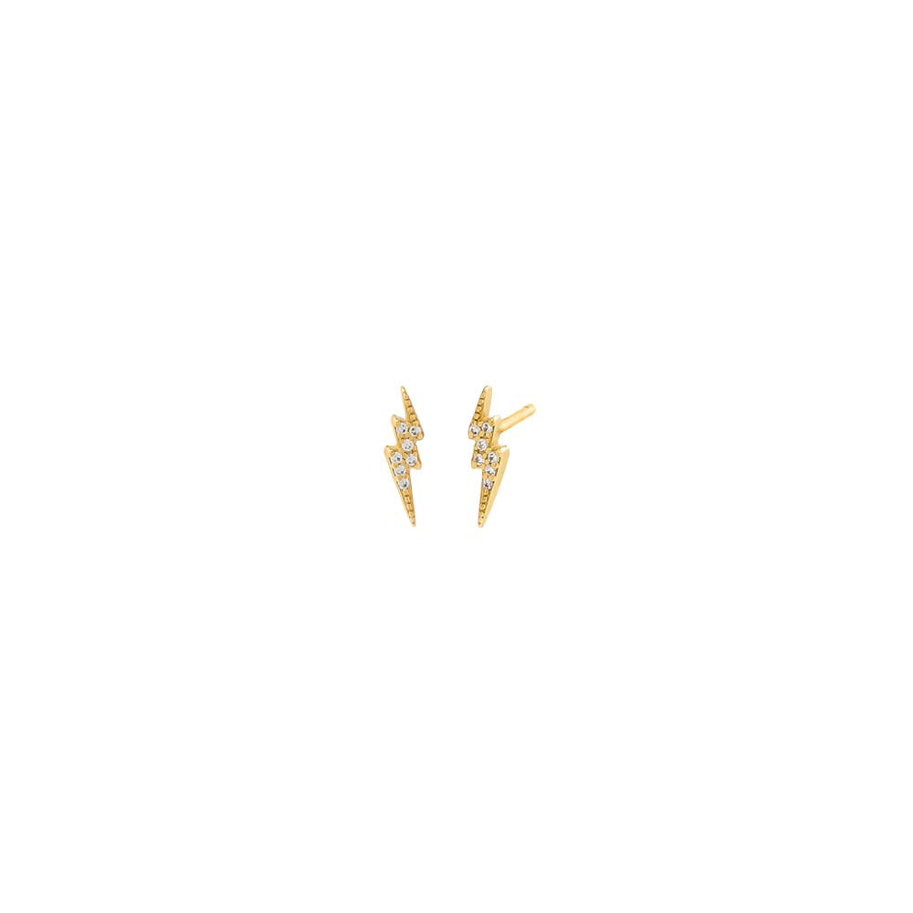 9ct Gold Tiny Cz Lightning Bolt Studs Gold Stud Earrings 