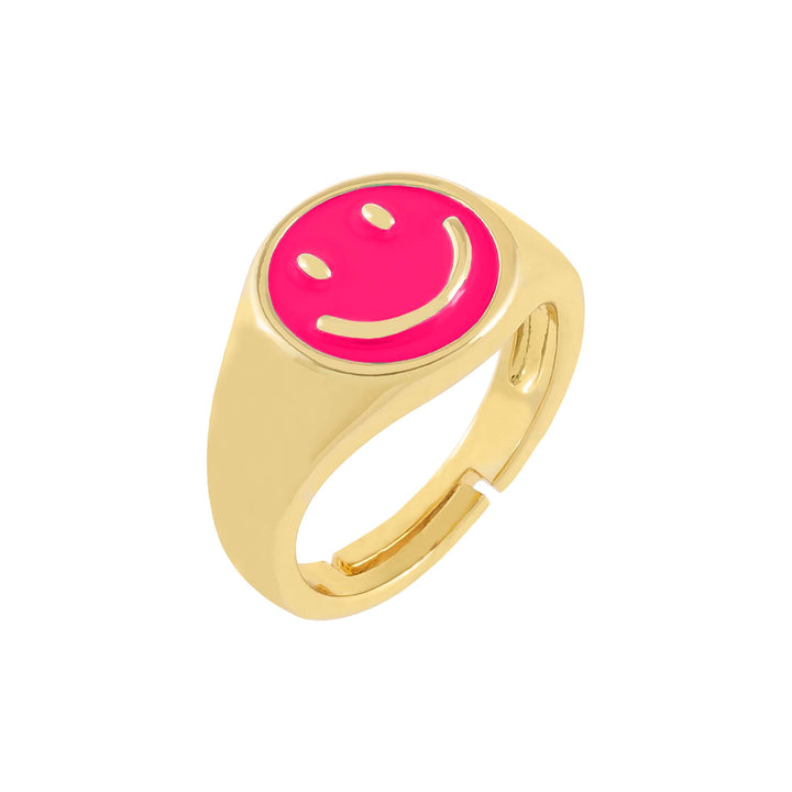  Neon Enamel Smiley Face Adjustable Ring - Adina Eden's Jewels