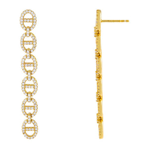 Gold Pavé Mariner Link Drop Stud Earring - Adina Eden's Jewels