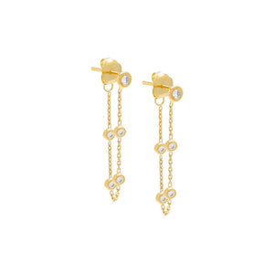 14K Gold / Pair Diamond By The Yard Front Back Stud Earring 14K - Adina Eden's Jewels