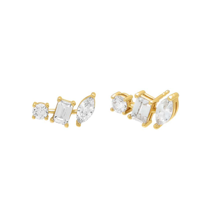 Gold Multishape CZ Stud Earring - Adina Eden's Jewels