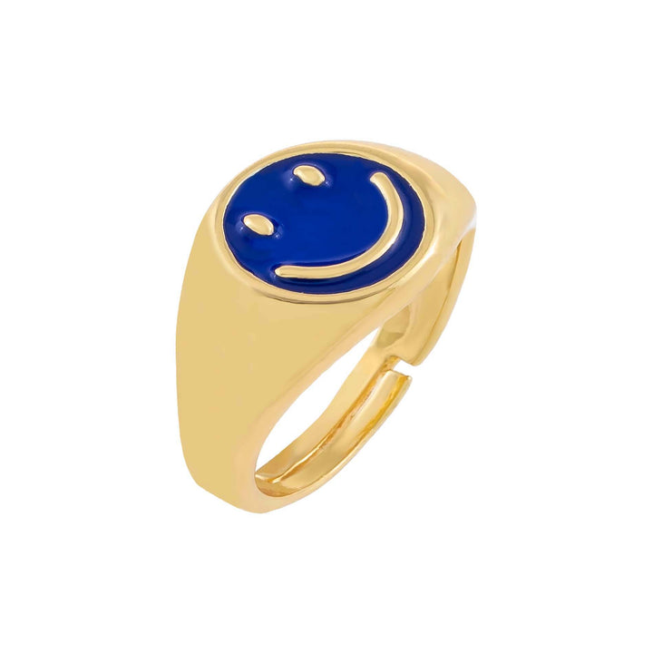 Sapphire Blue Neon Enamel Smiley Face Adjustable Ring - Adina Eden's Jewels