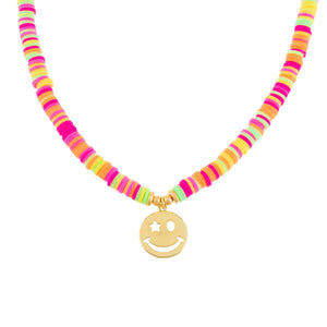 Multi-Color Neon Multi Color Bead Smiley Face Necklace - Adina Eden's Jewels