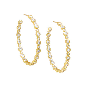 Gold CZ Bezel Open Hoop Earring - Adina Eden's Jewels