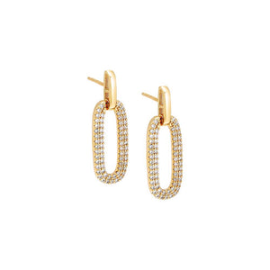 Gold / Pair Solid/Pave Elongated Open Link Drop Stud Earring - Adina Eden's Jewels