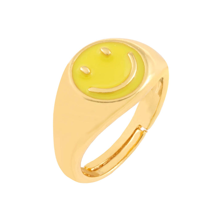 Yellow Neon Enamel Smiley Face Adjustable Ring - Adina Eden's Jewels