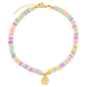 Multi-Color Pastel Multi Color Bead Smiley Face Anklet - Adina Eden's Jewels