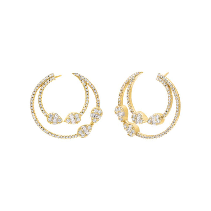 Gold Pave Illusion Teardrop On The Ear Stud Earring - Adina Eden's Jewels