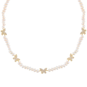 Pearl White CZ Butterfly Pearl Choker - Adina Eden's Jewels