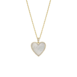 Gold Pave Outlined Heart Stone Necklace - Adina Eden's Jewels