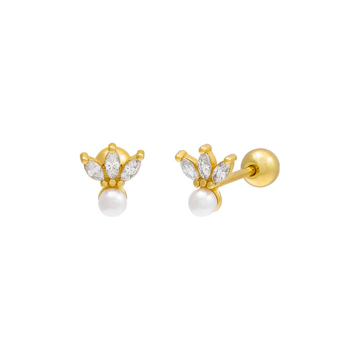 Gold Pearl x Marquise Threaded Ball Stud Earring - Adina Eden's Jewels