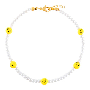 Pearl White Pearl Smiley Face Bracelet - Adina Eden's Jewels