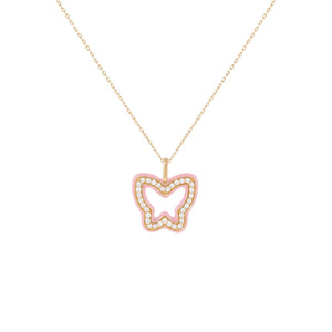 Sapphire Pink Diamond Enamel Butterfly Necklace 14K - Adina Eden's Jewels