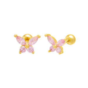 Sapphire Pink Pink Butterfly Threaded Ball Stud Earring - Adina Eden's Jewels