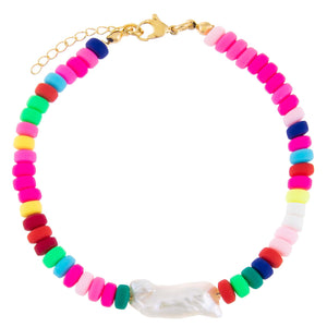 Multi-Color Neon Beaded Baroque Pearl Anklet - Adina Eden's Jewels