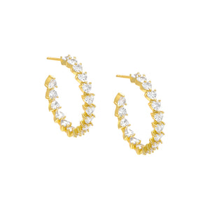 Gold / 25 MM Tennis Heart Hoop Earring - Adina Eden's Jewels