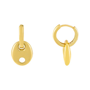 Gold Solid Puff Mariner Drop Huggie Earring - Adina Eden's Jewels