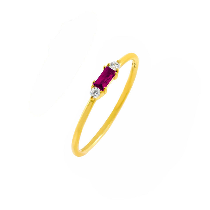 Magenta / 5 CZ Colored Dainty Baguette Ring - Adina Eden's Jewels