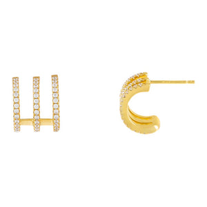 Gold Pavé Triple Cage Hoop Earring - Adina Eden's Jewels