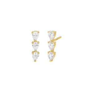 Gold / Pair Triple Teardrop Bar Stud Earring - Adina Eden's Jewels