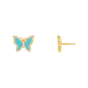 Turquoise CZ Turquoise Butterfly Stud Earring - Adina Eden's Jewels