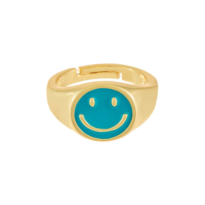  Neon Enamel Smiley Face Adjustable Ring - Adina Eden's Jewels