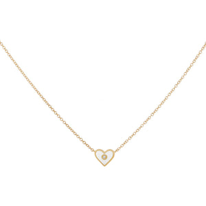 White Diamond Mini Enamel Heart Necklace 14K - Adina Eden's Jewels