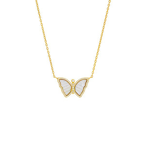 Mother of Pearl Pavé Butterfly Colored Stone Necklace - Adina Eden's Jewels