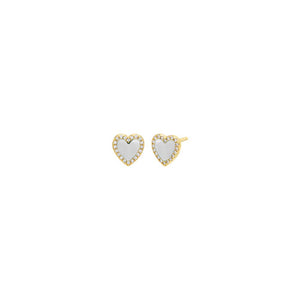 Mother of Pearl / Pair Colored Stone Pavé Heart Stud Earring - Adina Eden's Jewels