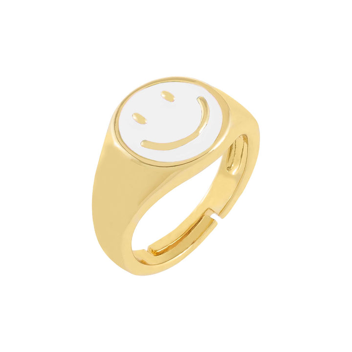 White Neon Enamel Smiley Face Adjustable Ring - Adina Eden's Jewels